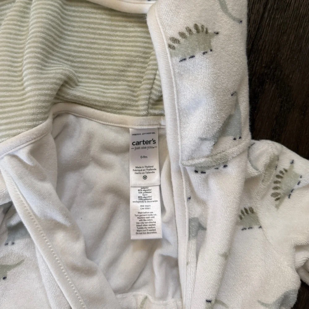 Carter's Cream and Gray Dinosaur Bath Robe
